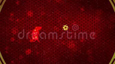 <strong>红色</strong>中国新年背景与黄金，老鼠，<strong>烟</strong>花，闪闪发光的星星3D渲染循环4k。 新年快乐